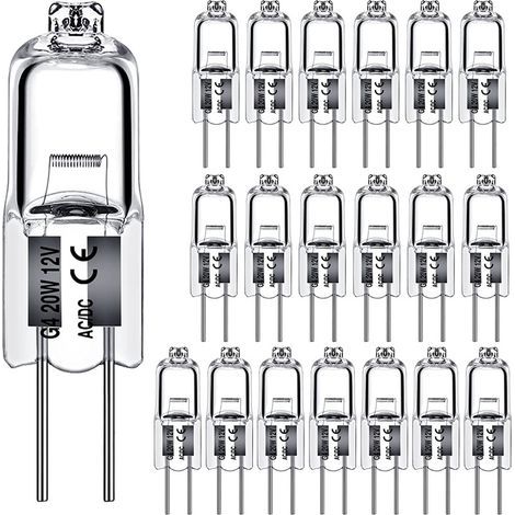 CCYKXA 20 Pack G4 Halogen Bulbs, 20W 12V Halogen Bulbs, 2 Pin Clear Capsule Bulbs, Halogen Pin Base Lamp, Warm White Clear Capsules for Kitchen Utensil Lighting, LED Lights