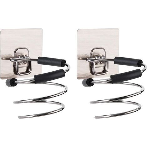 2-teiliger Wandhaartrocknerhalter, kein Bohren erforderlich, selbstklebend, polierter Chrom-Edelstahl, Haartrocknerhaken für Badezimmer, Wandmontage (1/5)
