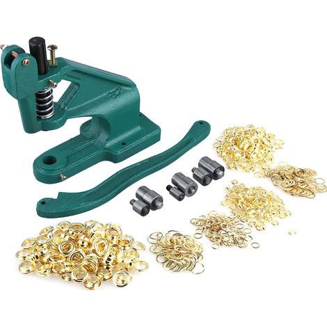 Machine Pince à Oeillets Professionnelle, Manuelle à Crémaillère avec 3 Matrices et 900pcs Oeillets 6mm/10mm/12mm pour DIY Couturières Enseignes Fabricants (1/5)
