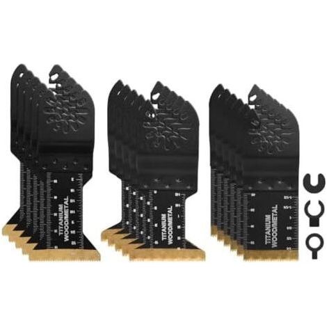 Lames d'outils oscillants 16 pièces, lames multi-outils en titane, coupe rapide pour le bois, métal, les clous et matériaux durs, Rockwell Milwaukee avec 3 adaptateurs supplémentaires - (1/5)