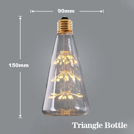 Lampes de croissance pour plantes (Bouteille triangulaire 3W, E27 220V) Lampe LED Edison vintage ciel étoilé, ampoules LED rétro effet feu d'artifice, non dimmables, décoration de Noël pour la maison (1/5)