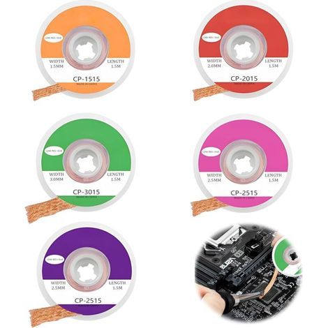 Tresses à Dessouder, Kit de Pompe à Dessouder Outil de Dessoudage Fil à Souder Haute Desoldering Wick pour Enlever l'Étain de Soudure et Démonter Les Composants Électriques(1.5/2.0/2.5/3.0/3.5mm) (1/5)