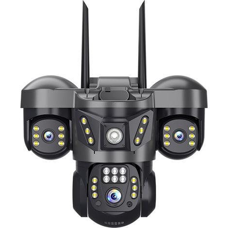 Caméra de Surveillance WiFi 3 Objectifs QD4-C - PTZ 325°/90° HD 6MP, Triple Vue Simultanée, Vision Nocturne Couleur, Audio Bidirectionnel, Détection de Mouvement, IP66 Étanche, Stockage TF/Cloud pour