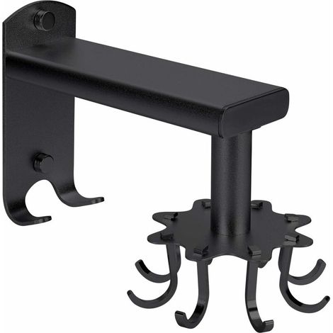 Wall-Mounted Kitchen Utensil Holder No Drilling, Rotatable Kitchen Hook, Self-Adhesive Kitchen Rack with 8 Hooks, Aluminum (Black) 1 (1/5)