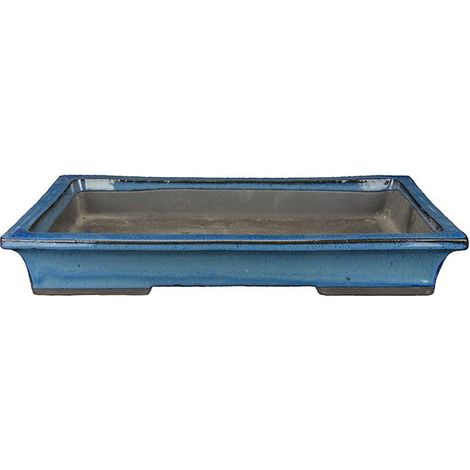Sottovaso per bonsai rettangolare in gres smaltato blu 36,5x22,5x4 cm - BJ20Sb (1/3)