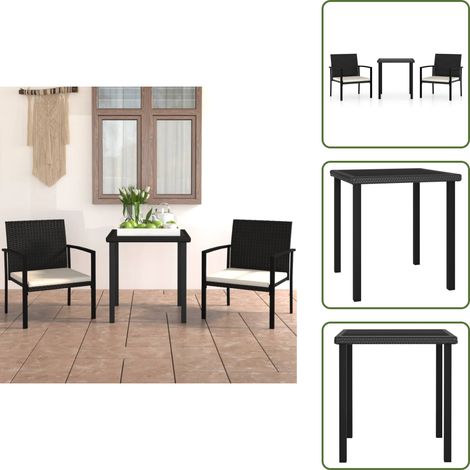 3-tlg. Garten-Essgruppe Poly Rattan Schwarz - Gartenmöbelset - Esstisch - Outdoor-Möbel - Rattan Gartenstuhl - Balkonmöbel (1/5)