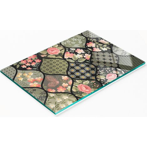 Dekorative, multifunktionale Glasplatte aus gehärtetem Glas mit Blumenmuster, 80 x 52 cm (1/5)