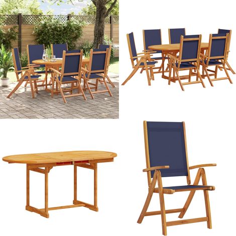 Ensemble à Manger de jardin 7pcs bois d'acacia solide textilène - Table De Jardin - Salon De Jardin - Mobilier De Jardin - Acacia Massif - Chaise Pliante - Home & Living