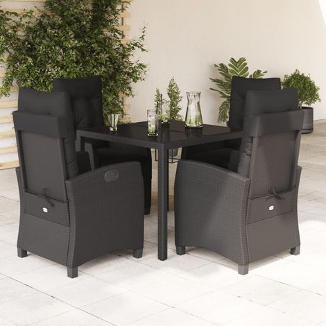 Set de muebles jardín 5 pzas con cojines ratán sintético negro vidaXL (1/5)