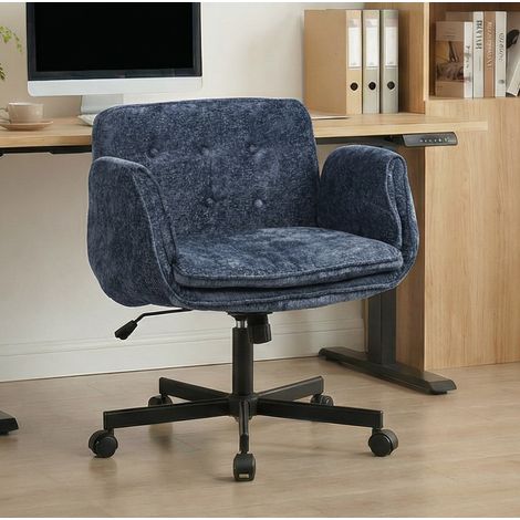 Silla de oficina con ruedas, altura regulable, reposabrazos plegables, azul DESVIAE (1/5)