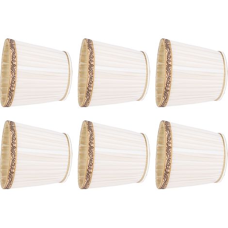 Lot de 6 abat-jour en tissu à pince, beige, bord doré, pour lustre/plafonnier E14 (1/5)