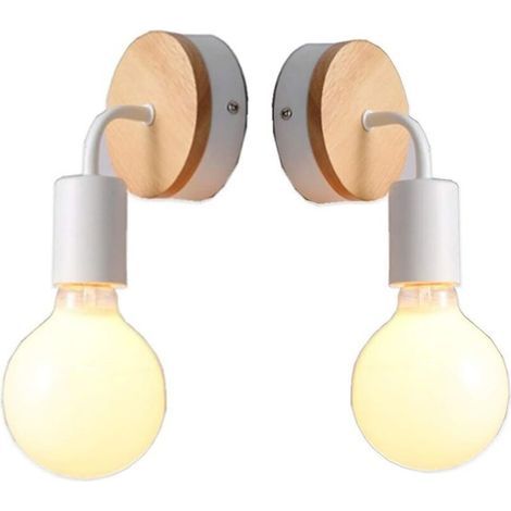 2-teilige industrielle Wandleuchte für den Innenbereich, Wandleuchten aus Holz, Weiß, Wandlampe aus Metall, Retro-Wanddekoration, für Wohnzimmer, Schlafzimmer (Leuchtmittel nicht enthalten) (1/5)