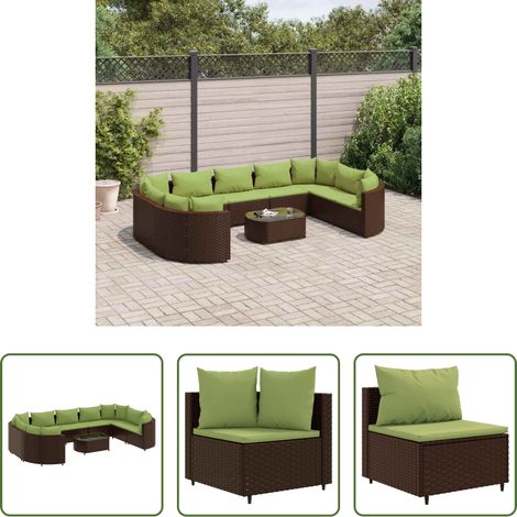 vidaXL Gartensessel - 10-tlg. Garten-Sofagarnitur mit Kissen Braun Poly Rattan (1/5)