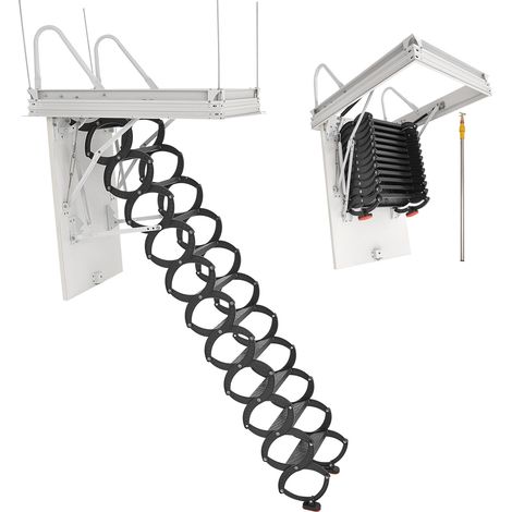 VEVOR Scala per Soffitta, Capacita di Carico 299,4 kg Scala Pieghevole in Lega di Acciaio, per Soffitti Alti da 2,6 a 2,85 m e Dimensioni di Apertura di 1000,76 x 698,5 mm con Asta di Trazione