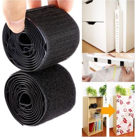 Noir Bande auto-agrippant Ruban adhésif autocollant crochet attache nylon 1mx50mm (1/4)