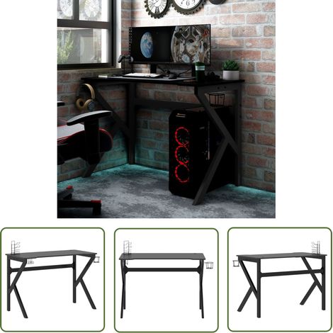 The Living Store Gaming-Schreibtisch mit K-Gestell Schwarz und Rot 110x60x75 cm - Gaming Schreibtisch - Gamer Schreibtisch - Bürostuhl - Arbeitsplatz - Etagenregal (1/5)