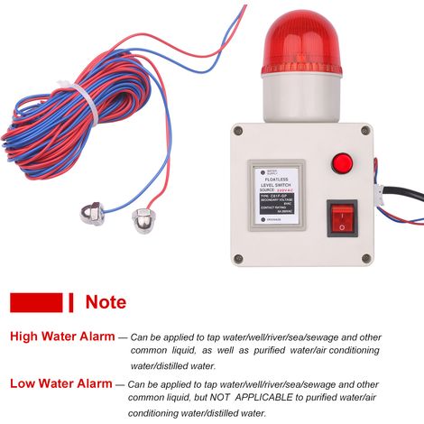 Indicateur de niveau d'eau, alarme, capteur de niveau d'eau bas, indicateur de ligne de flottaison avec interrupteur silencieux (1/5)
