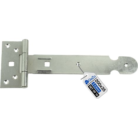Lot de 10 Charnières en T 200 mm – Électro‑galvanisées (galvanoplastie) – Pentures lourdes avec gonds sur platine – Fixation robuste pour portails et portes bois – Charnière réglable/Charnière en T – 