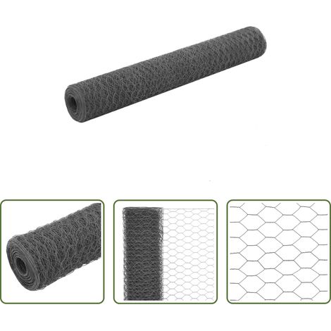 vidaXL Cage -  Grillage Acier et revêtement en PVC 25 x 1 m Gris (1/5)