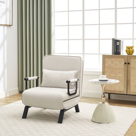 WOLTU 3 in 1 Schlafsessel mit Bettfunktion, klappbares Schlafsofa mit Verstellbarer Rückenlehne, abnehmbarem Kissen, bis 150 kg Belastbar, Gästebett für Wohnzimmer, Metallrahmen Leinen, Beige