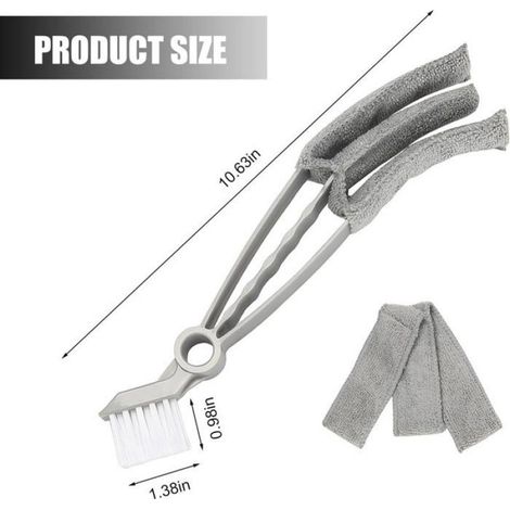 Brosse de nettoyage pour stores et aérations, double face amovible, clavier auto, avec chiffon de rechange gris (1/4)