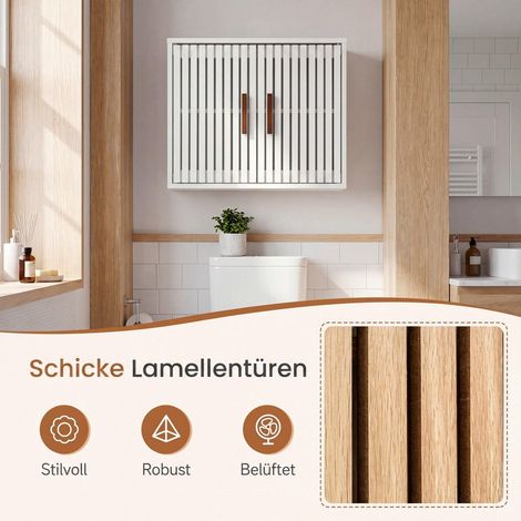 Bathroom Wall Cabinet, Natural Wood, Adjustable Shelves (1/5)