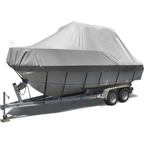 570x300cm Portable Waterproof Heavy Duty Boat Cover, Durable Grey Oxford Fabric, for Yacht, Fishing Boat, Tri-Hull (16-18FT-V) (1/4)