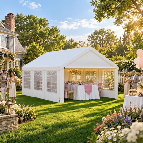 WOLTU Pavillon 3x6m, Partyzelt wasserdicht, Gartenpavillon mit 8 Wänden, mit 6 abnehmbaren Fenstern, Stahlrahmen und PE, für Outdoor Garten Camping, Weiß (1/5)