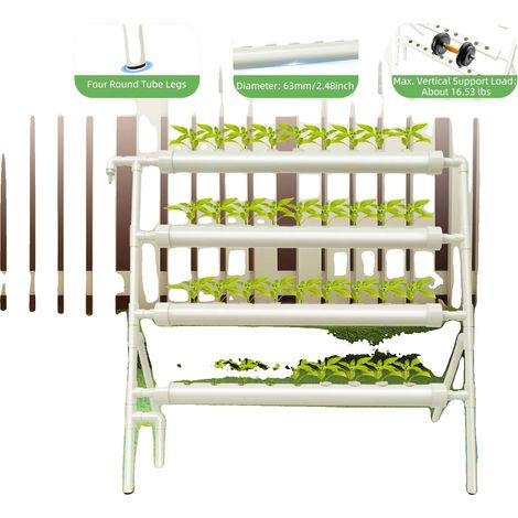 Système de culture hydroponique, 4 niveaux, 36 trous de plantation, pompe DC 12V, débit de 44 Gal/h, capacité de 16,53 lbs (1/5)