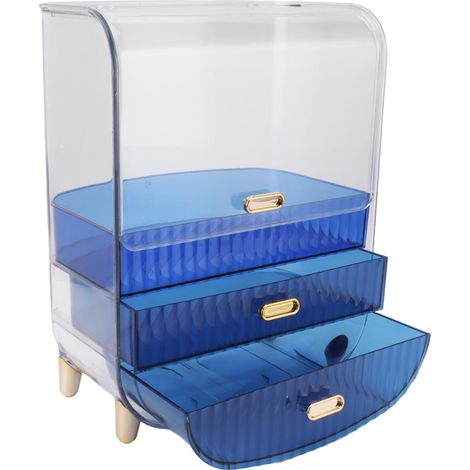 Aufbewahrungskoffer für Kosmetikartikel, ideal für Zuhause, Studentenwohnheim oder als Kommode, mit Deckel für Gesichtsmasken und Lippenstifte, Schubladen und Regal (blau) (1/5)