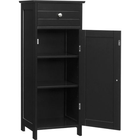 Armadio del bagno con anta singolae e 2 mensole regolabili, Organizer verticale per bagno e salone Nero (1/4)