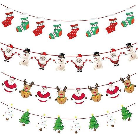 Bannière de Noël, fanions de Noël, lot de 4 guirlandes de Noël, décoration de fenêtre. (1/5)