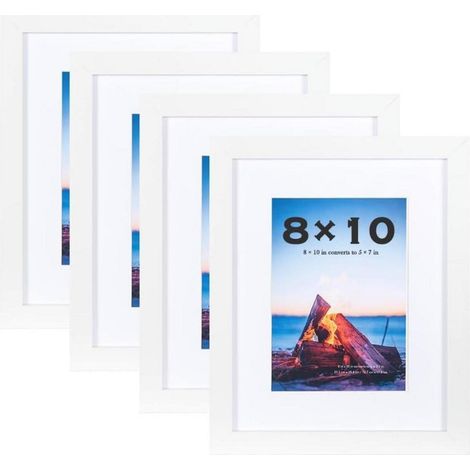 Bilderrahmen Weiß Holz 4er Set 25,4x20,3 cm mit Passepartout Wandmontage Tischplatte (1/5)