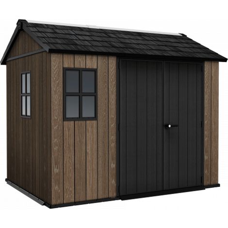 Abri de jardin EVOTECH+ 287 x 230 cm en résine imitation bois - plancher et double porte - Charge de neige : 150 kg/m² - Apex 759/975 Signature Noyer - Keter (1/5)
