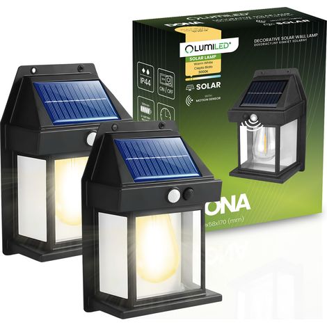 2x Lampada da parete solare a LED per facciate 3000K IP44 con sensore di movimento e crepuscolare dona lumiled (1/5)