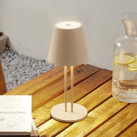 [NEUWERTIG] B-Ware Lindby Tischleuchte Akkuleuchte LED Janea beige Metall Kunststoff Akku Touchdim (1/2)