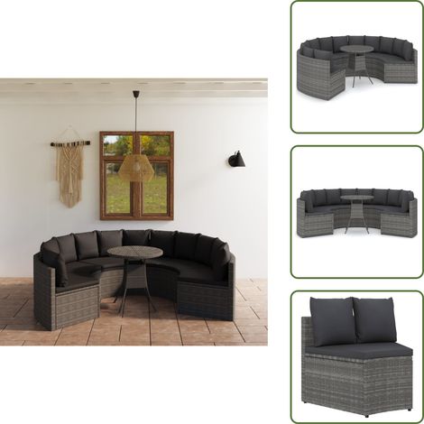 Auflagen - vidaXL 7-tlg. Garten-Sofagarnitur mit Auflagen Poly Rattan Grau - Gartenlounge