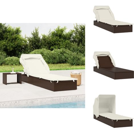 Sonnenliege mit Faltdach Braun 213x63x97 cm Poly Rattan - Sonnenliege - Gartenmöbel - Outdoor Möbel - Liege - Relaxen (1/5)