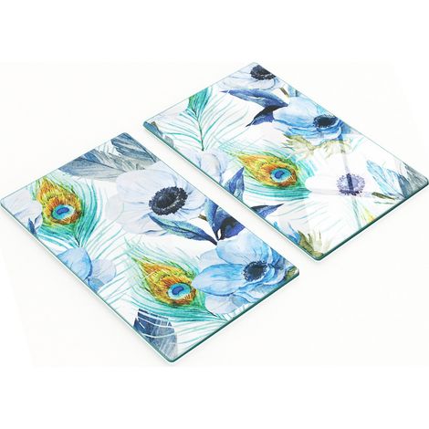 Tableros decorativos multifuncionales de vidrio templado con dise帽o de flores bohemias, 2x30x52 cm.