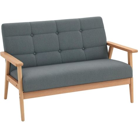Pour Petit Espace Canapé 2 Places Droit Salon et Séjour Style Scandinave Lin Gris Pieds Bois d'Hévéa (1/5)
