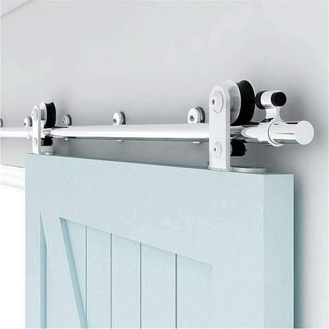 Kit de quincaillerie pour porte de grange Porte de grange coulissante for kit de rail de fermeture de quincaillerie de porte simple, kit de suspension en forme de T en acier inoxydable, 4-16 pieds en (1/5)