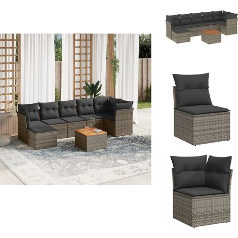 8-tlg. Garten-Sofagarnitur mit Kissen Grau Poly Rattan - Gartenmöbel - Esszimmergarnituren - Rattan Möbel - Outdoor Möbel - Lounge Set (1/5)