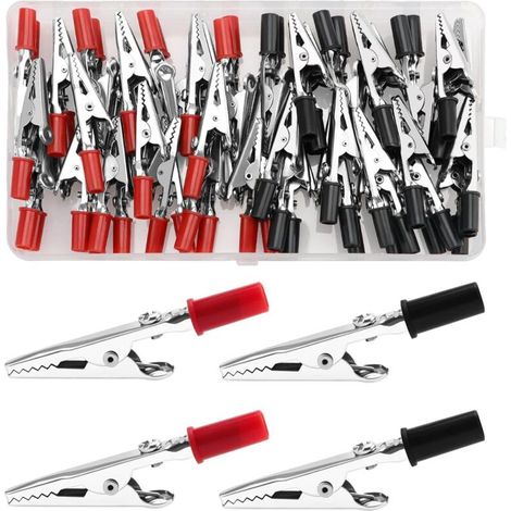 Pinces Crocodile - Métal Plaqué - Poignée En Plastique - Ouverture Max 13 mm - Courant 5 A - Pour Tests Électriques De Laboratoire - 60 Pièces (1/5)