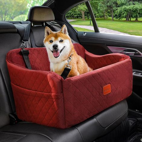 Siège auto pour grand chien, rembourrage en mousse à mémoire de forme, 2 longes de sécurité, rouge, grande taille (1/5)