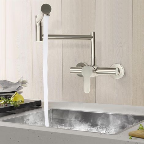 Küchenarmatur Wandmontage 360° Drehbar Wasserhahn Küche Wandmontage Faltbar Einhebelmischer Wand Küchenarmatur Spültischarmatur Messing Küchen Wasserhahn (1/5)