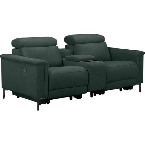 Lund-Fauteuil inclinable double avec fonction électrique en tissu vert foncé (1/5)