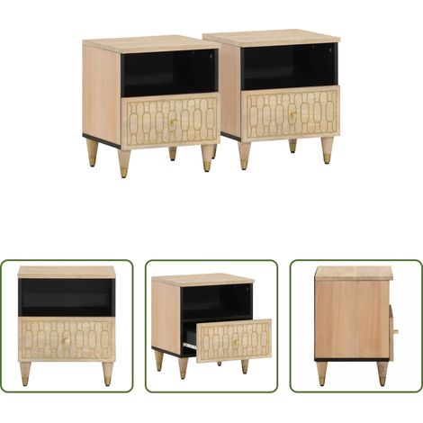 Bois de manguier - Tables de chevet 2 pcs 40x33x46 cm Bois de manguier solide (1/5)