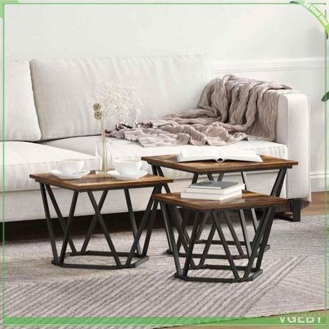 Table basse - 3 pcs - Chêne fumé - Bois d'ingénierie et acier - Design carré (1/5)