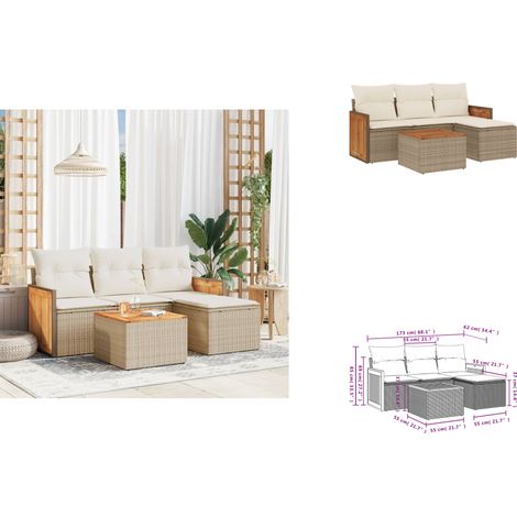 5-tlg. Garten-Sofagarnitur mit Kissen Beige Poly Rattan - Gartenmöbel - Sofasatz - Rattan Möbel - Outdoor Möbel - Balkonmöbel (1/3)
