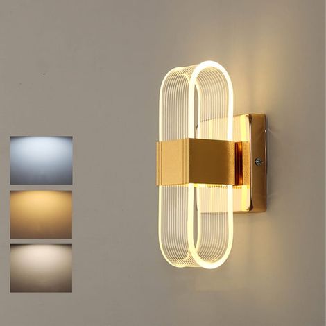 Moderne, goldfarbene Acryl-Wandleuchte im modernen Design, romantische Beleuchtung für Hotelzimmer, Flur oder Treppenhaus, einflammige Lampe mit vertikaler Rippenstruktur (1/5)